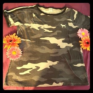Worn VS PINK t shirt in blue camo